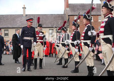 The Lord-Lieutenant of County Down Gawn Rowan Hamilton inspects a guard ...