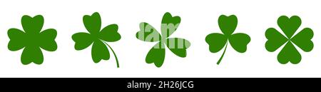 Set of four leaf clover. Shamrock green icons. Vector illustration Stock Vector