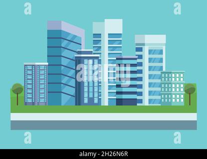 seven buildings facades Stock Vector