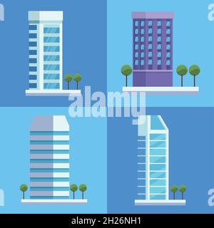 four city buildings icons Stock Vector