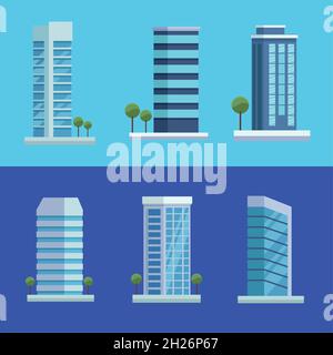 six city buildings icons Stock Vector