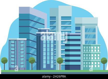 seven buildings urban Stock Vector