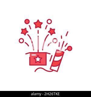 Fireworks and clapperboard color line icon. Glowing lights. Editable stroke. Stock Vector
