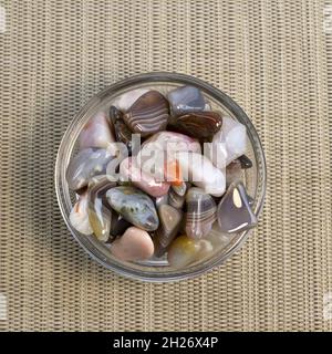 Natural Agate, various types and color, gems mineral collection as nice natural background top view Stock Photo