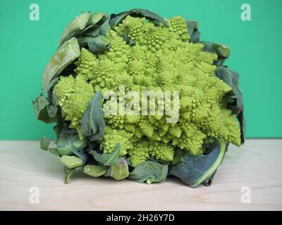 romanesco broccoli (scientific name Brassica oleracea aka Romanesque cauliflower or Buzzy Broc) vegetables vegetarian food Stock Photo