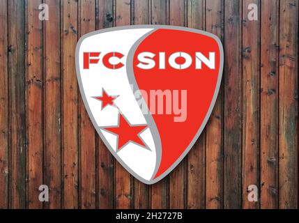 Coat of arms FC Sion, Sion, football club from Switzerland Stock Photo