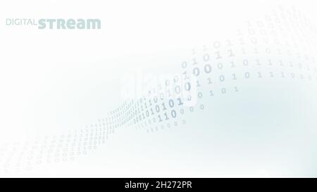 Digital stream. Minimal design with binary code wavy connection. Futuristic vector graphics Stock Vector