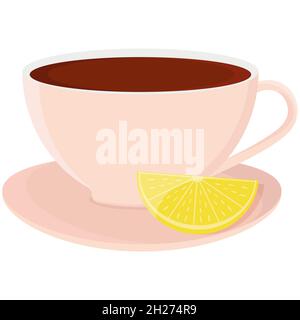 Cup of tea on a saucer with lemon Stock Vector
