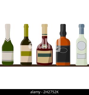 Set of bottles with different types of alcohol Stock Vector