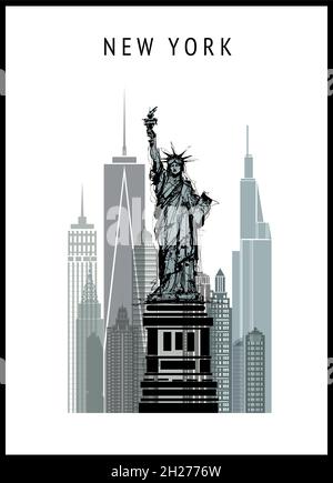 New York cityscape with Liberty statue - vector illustration Stock Vector