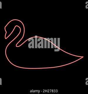 Neon swan icon black color in circle outline vector illustration red color vector illustration flat style light image Stock Vector