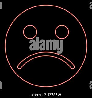 Neon sad emoticon icon black color in circle outline vector illustration red color vector illustration flat style light image Stock Vector