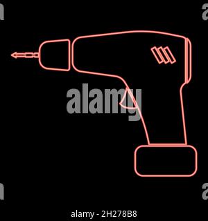 Neon screwdriver icon black color in circle outline vector illustration red color vector illustration flat style light image Stock Vector