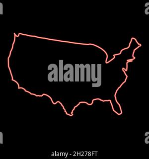 Neon map of america icon black color in circle outline vector illustration red color vector illustration flat style light image Stock Vector