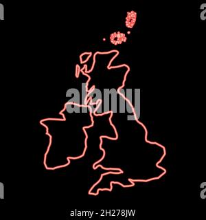 Neon map of united kingdom icon black color in circle outline vector illustration red color vector illustration flat style light image Stock Vector
