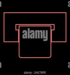 Neon atm card slot icon black color in circle outline vector illustration red color vector illustration flat style light image Stock Vector