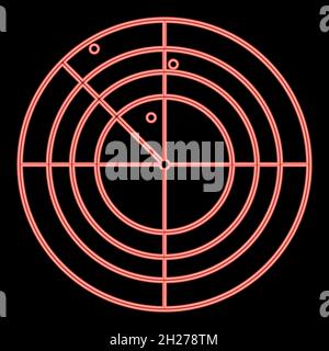 Neon radar icon black color in circle outline vector illustration red color vector illustration flat style light image Stock Vector