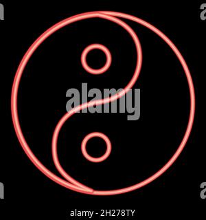 Neon yin yang symbol icon black color in circle outline vector illustration red color vector illustration flat style light image Stock Vector