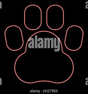 Neon animal footprint icon black color in circle outline vector illustration red color vector illustration flat style light image Stock Vector