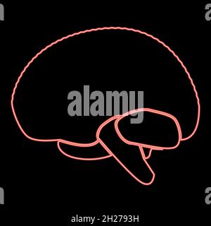 Neon brain icon black color in circle outline vector illustration red color vector illustration flat style light image Stock Vector