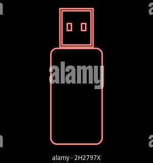 Neon flash drive icon black color in circle outline vector illustration red color vector illustration flat style light image Stock Vector