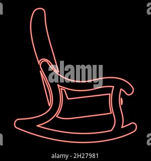 Neon rocking chair icon black color in circle outline vector illustration red color vector illustration flat style light image Stock Vector