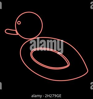 Neon duck icon black color in circle outline vector illustration red color vector illustration flat style light image Stock Vector