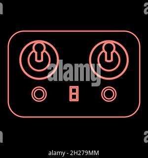 Neon remote control icon black color in circle outline vector illustration red color vector illustration flat style light image Stock Vector