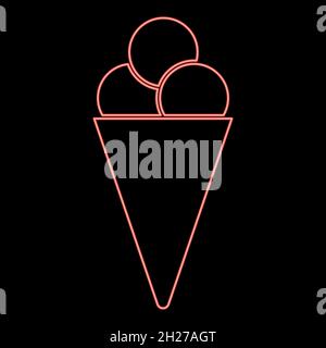 Neon ice cream cone icon black color in circle outline vector illustration red color vector illustration flat style light image Stock Vector