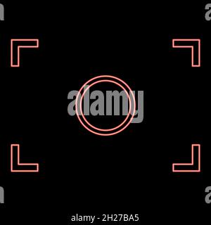 Neon camera focus icon black color in circle outline vector illustration red color vector illustration flat style light image Stock Vector