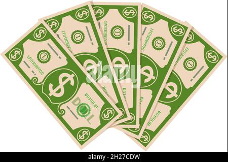 Dollar bills fan. Pile of money banknotes. Cash icon. Stock Vector