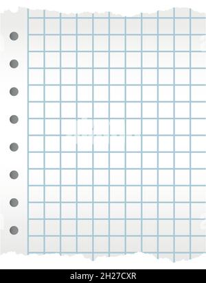 Squared paper torn on edges. Blank notebook sheet. Stock Vector