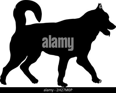 Walking siberian husky puppy. Black dog silhouette. Pet animals. Isolated on a white background. Vector illustration. Stock Vector