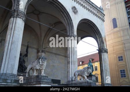 Beautiful Feldherrnhalle on Odeonsplatz in Munich (Bavaria in Germany) Stock Photo