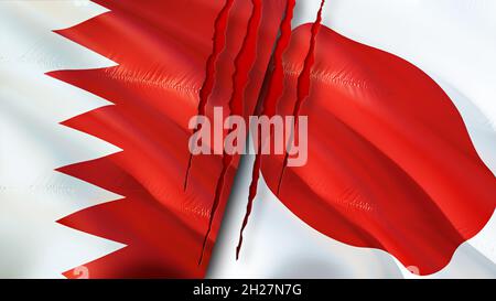 Bahrain and Japan flags with scar concept. Waving flag,3D rendering. Japan and Bahrain conflict concept. Bahrain Japan relations concept. flag of Bahr Stock Photo