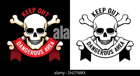 Skull and bones - sign of danger zone in retro style Stock Vector