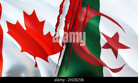 Canada and Algeria flags with scar concept. Waving flag,3D rendering. Canada and Algeria conflict concept. Canada Algeria relations concept. flag of C Stock Photo