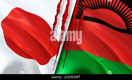 Japan and Malawi flags with scar concept. Waving flag,3D rendering. Japan and Malawi conflict concept. Japan Malawi relations concept. flag of Japan a Stock Photo