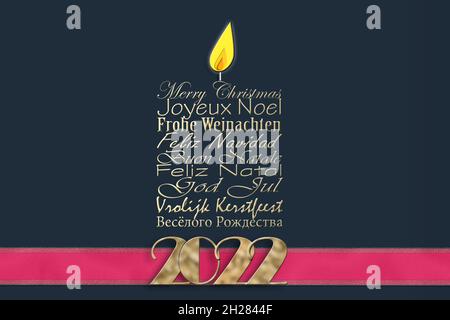 Christmas Wishes In French. 2022 Christmas New Year Template, Frame, Business Corporate Party Card. Text Merry Christmas Happy New Year In French Lang Stock Photo - Alamy