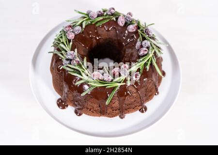 Christmas Chocolate Bundt Cake with Chocolate Frosting - Arina Photography