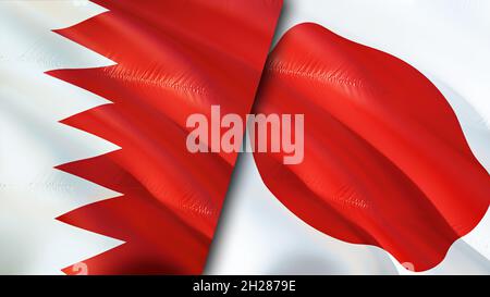 Bahrain and Japan flags. 3D Waving flag design. Japan Bahrain flag, picture, wallpaper. Bahrain vs Japan image,3D rendering. Bahrain Japan relations a Stock Photo