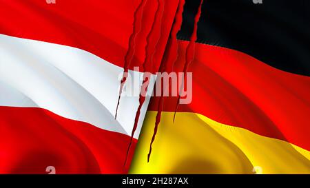 Germany and Austria flags with scar concept. Waving flag,3D rendering ...