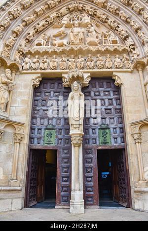 Burgos, Spain - 16 Oct 2021: Sarmental gothic portal, Cathedral of Saint Mary of Burgos Stock Photo
