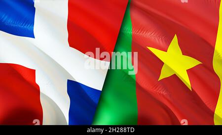Dominicana and Cameroon flags. 3D Waving flag design. Cameroon Dominican Republic flag, picture, wallpaper. Dominican Republic vs Cameroon image,3D re Stock Photo