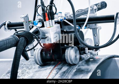 X-ray inspection of welded seams of pipes Stock Photo