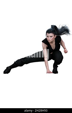 Caucasian Urban Fantasy Woman with Gun on Isolated White Background, 3D Rendering, 3D illustration Stock Photo