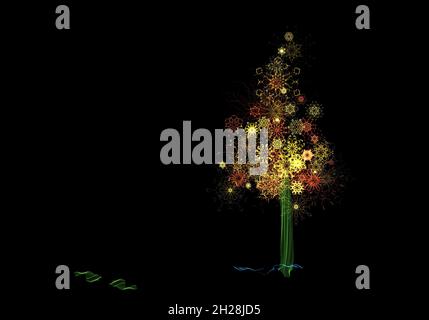 Bright tree with a crown of fractal structures on black background Stock Photo