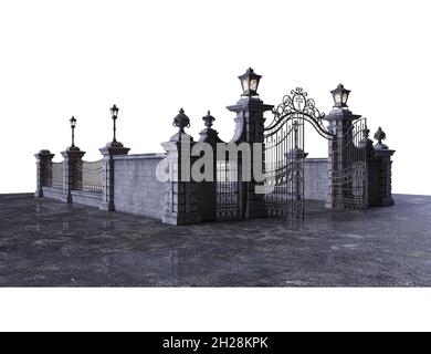 Fantasy Academy Wrought-Iron Gate, 3D illustration, 3D rendering Stock Photo