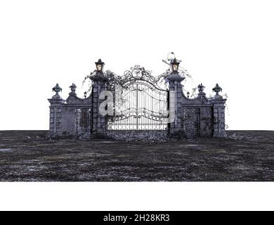 Fantasy Academy Wrought-Iron Gate, 3D illustration, 3D rendering Stock Photo