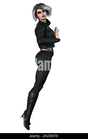 Urban Fantasy Caucasian Woman, 3D Rendering, 3D Illustration Stock Photo